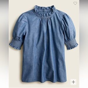 J Crew Chambray Puff Sleeve Shirt Short Sleeve Denim